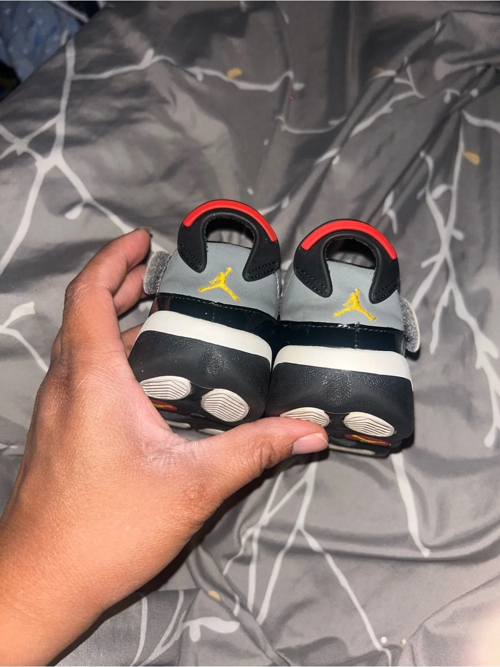 Jordan Kids Gray and Black Velcro Basketball Sneakers with Yellow Jumpman
